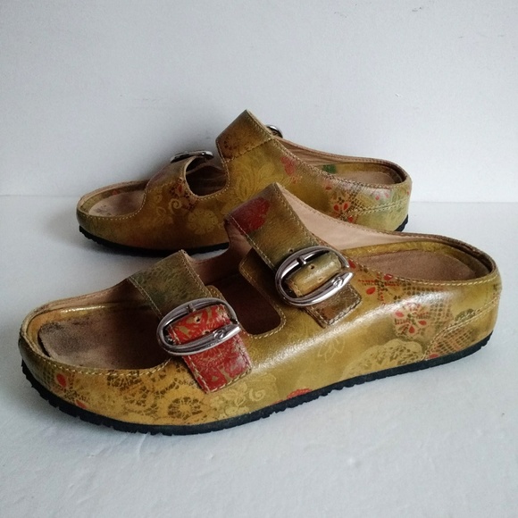 Boho ARAVON Slides Genuine Leather Mustard Floral sandal Slip-on Sandal Flats - Picture 3 of 16